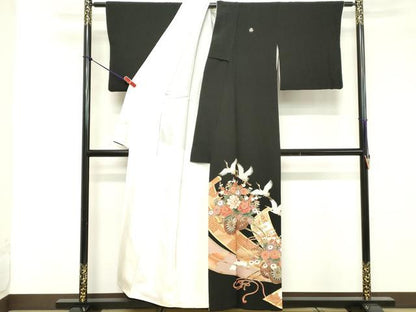 平和屋着物■豪華黒留袖 駒刺繍 花車文 金彩 正絹 逸品 DABE7705cd
