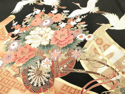 平和屋着物■豪華黒留袖 駒刺繍 花車文 金彩 正絹 逸品 DABE7705cd