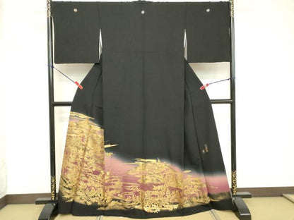 平和屋着物■豪華黒留袖 流水風景文 暈し染め 金彩 正絹 逸品 DABE7707cd