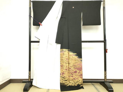 平和屋着物■豪華黒留袖 流水風景文 暈し染め 金彩 正絹 逸品 DABE7707cd