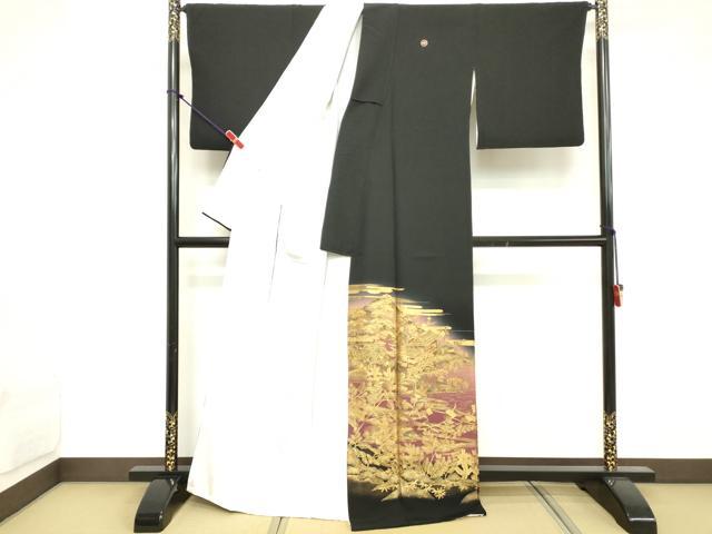 平和屋着物■豪華黒留袖 流水風景文 暈し染め 金彩 正絹 逸品 DABE7707cd
