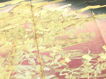 平和屋着物■豪華黒留袖 流水風景文 暈し染め 金彩 正絹 逸品 DABE7707cd