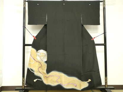 平和屋着物■豪華黒留袖 刺繍 飛鶴丸文 暈し染め 金彩 正絹 逸品 DABE7708cd