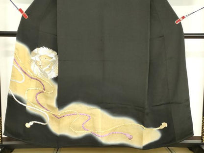 平和屋着物■豪華黒留袖 刺繍 飛鶴丸文 暈し染め 金彩 正絹 逸品 DABE7708cd