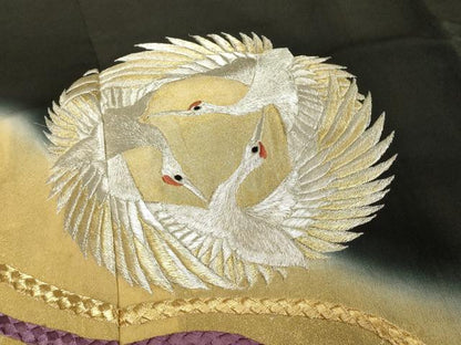 平和屋着物■豪華黒留袖 刺繍 飛鶴丸文 暈し染め 金彩 正絹 逸品 DABE7708cd
