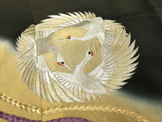 平和屋着物■豪華黒留袖 刺繍 飛鶴丸文 暈し染め 金彩 正絹 逸品 DABE7708cd