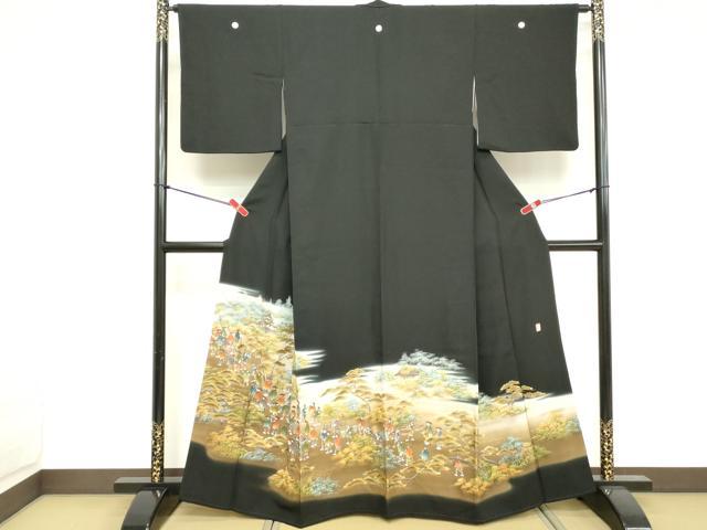 平和屋着物■豪華黒留袖 作家物 手描き 人物風景文 暈し染め 金彩 正絹 逸品 DABE7709cd