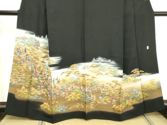 平和屋着物■豪華黒留袖 作家物 手描き 人物風景文 暈し染め 金彩 正絹 逸品 DABE7709cd