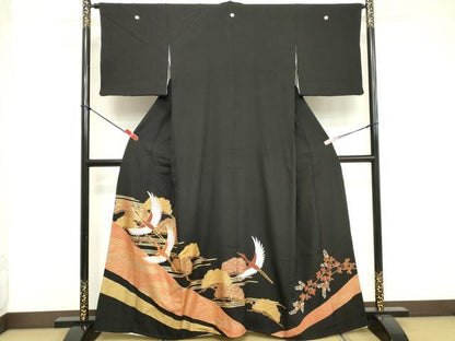平和屋着物■豪華黒留袖 駒刺繍 飛鶴文 金彩 正絹 逸品 DABE7710cd