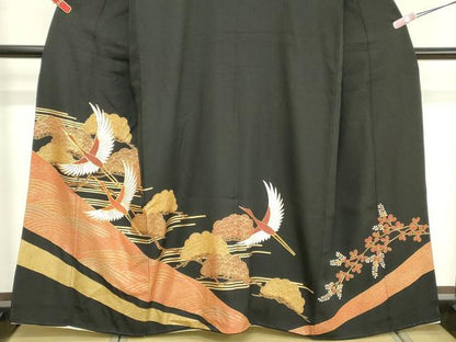 平和屋着物■豪華黒留袖 駒刺繍 飛鶴文 金彩 正絹 逸品 DABE7710cd