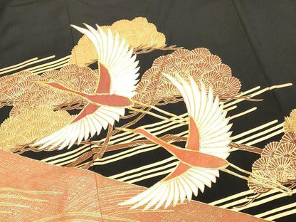 平和屋着物■豪華黒留袖 駒刺繍 飛鶴文 金彩 正絹 逸品 DABE7710cd