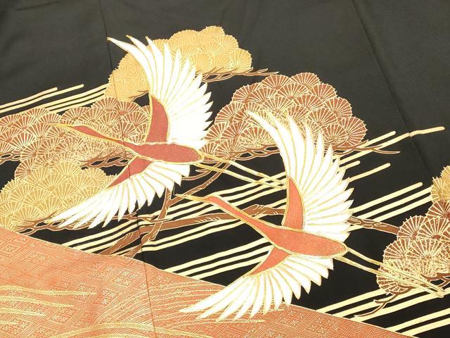 平和屋着物■豪華黒留袖 駒刺繍 飛鶴文 金彩 正絹 逸品 DABE7710cd