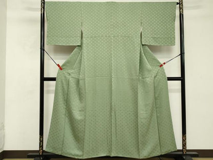 平和屋着物■上質な色無地 扇面地紋 若葉色 高島屋扱い 正絹 逸品 DABE7716cd