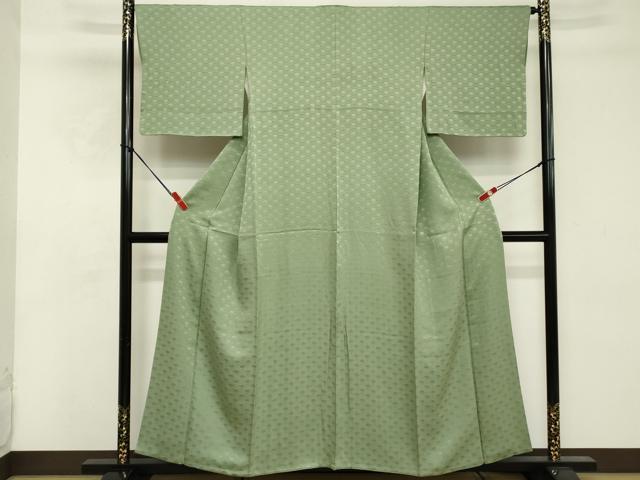 平和屋着物■上質な色無地 扇面地紋 若葉色 高島屋扱い 正絹 逸品 DABE7716cd
