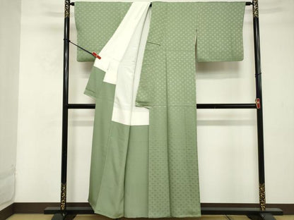 平和屋着物■上質な色無地 扇面地紋 若葉色 高島屋扱い 正絹 逸品 DABE7716cd