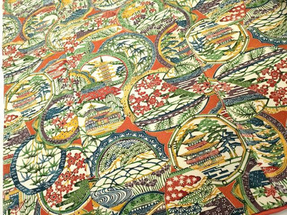 平和屋着物■上質な小紋 型染め 絵皿風景文 鬼しぼ縮緬 ロング丈 正絹 逸品 DABE7719cd