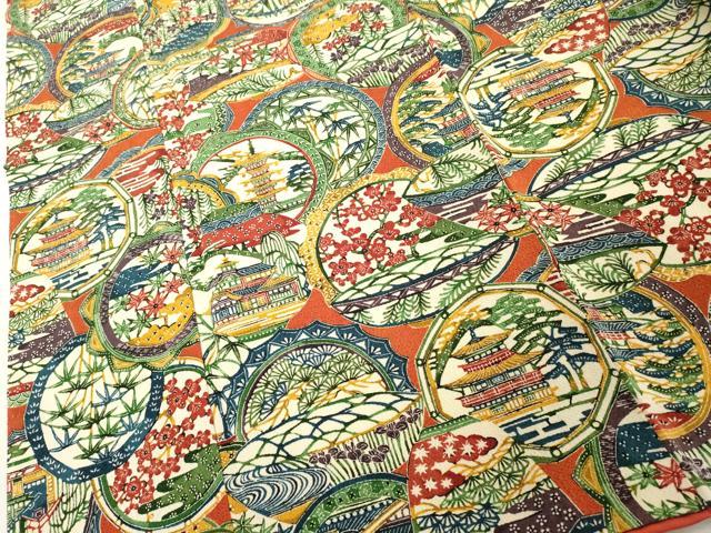 平和屋着物■上質な小紋 型染め 絵皿風景文 鬼しぼ縮緬 ロング丈 正絹 逸品 DABE7719cd