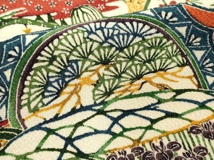 平和屋着物■上質な小紋 型染め 絵皿風景文 鬼しぼ縮緬 ロング丈 正絹 逸品 DABE7719cd