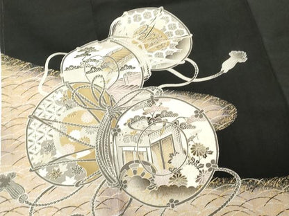 平和屋着物■豪華黒留袖 鼓芝文 金彩 正絹 逸品 DABE7744cd