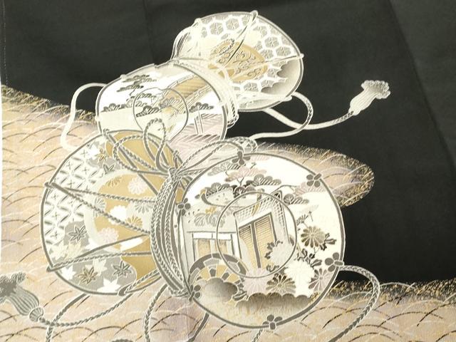 平和屋着物■豪華黒留袖 鼓芝文 金彩 正絹 逸品 DABE7744cd