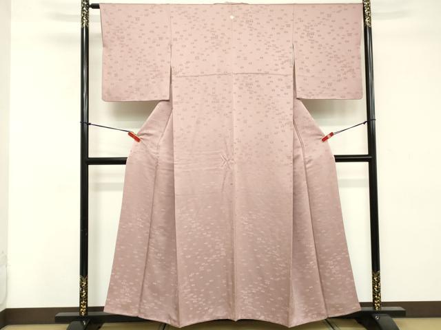 平和屋着物■上質な色無地 遠州椿地紋 薄柿色 正絹 逸品 DABE7746cd