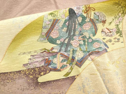 平和屋着物■色留訪問着 地紙女人文 和歌 暈し染め 金彩 正絹 逸品 DABE7749cd