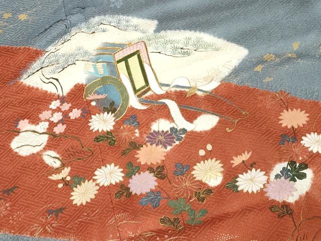 平和屋着物■訪問着 駒刺繍 絞り 地紙花文 金彩 正絹 逸品 DABE7750cd