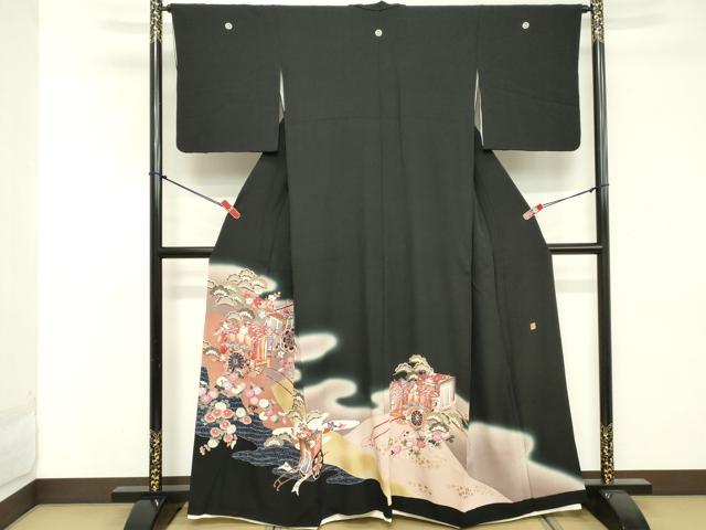 平和屋着物■豪華黒留袖 作家物 御所車花文 正絹 逸品 DABE7765cd