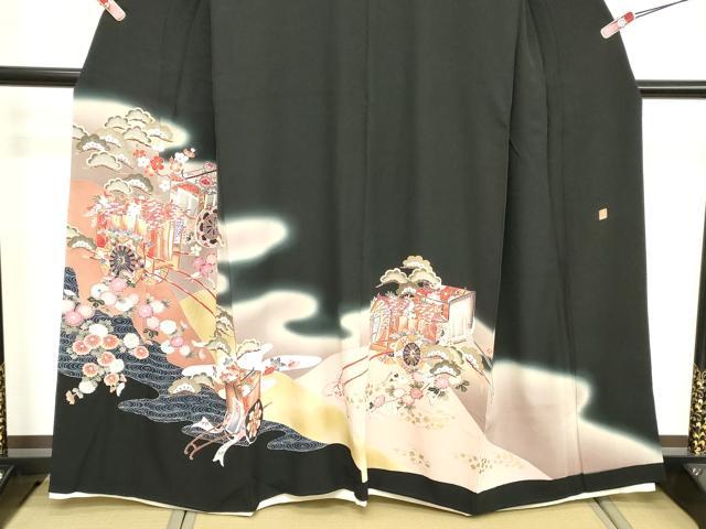 平和屋着物■豪華黒留袖 作家物 御所車花文 正絹 逸品 DABE7765cd