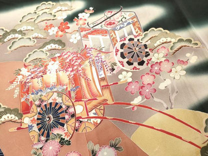 平和屋着物■豪華黒留袖 作家物 御所車花文 正絹 逸品 DABE7765cd