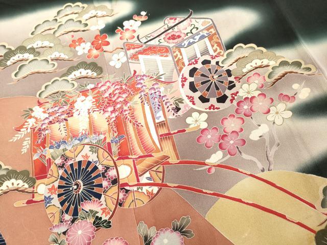 平和屋着物■豪華黒留袖 作家物 御所車花文 正絹 逸品 DABE7765cd