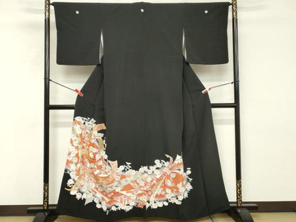 平和屋着物■豪華黒留袖 駒刺繍 束ね熨斗花文 正絹 逸品 DABE7768cd