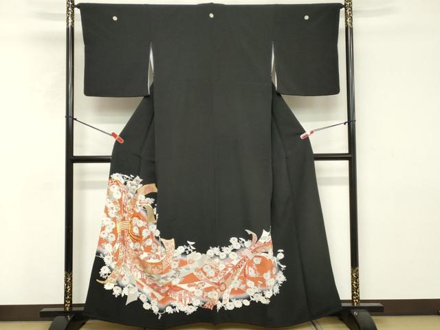 平和屋着物■豪華黒留袖 駒刺繍 束ね熨斗花文 正絹 逸品 DABE7768cd