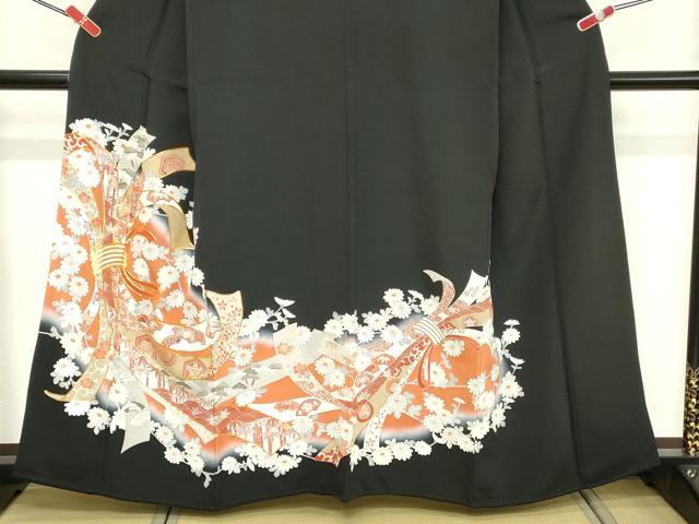 平和屋着物■豪華黒留袖 駒刺繍 束ね熨斗花文 正絹 逸品 DABE7768cd
