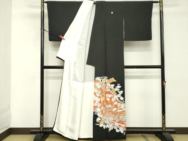 平和屋着物■豪華黒留袖 駒刺繍 束ね熨斗花文 正絹 逸品 DABE7768cd