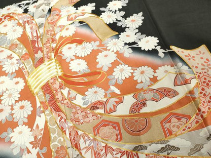 平和屋着物■豪華黒留袖 駒刺繍 束ね熨斗花文 正絹 逸品 DABE7768cd