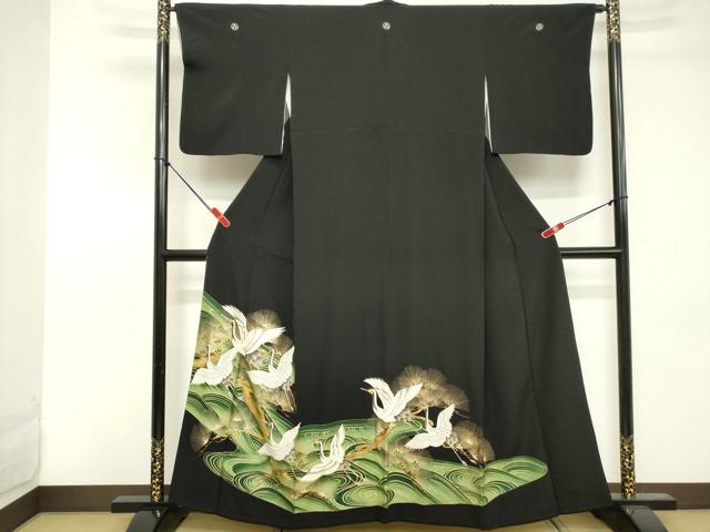 平和屋着物■豪華黒留袖 刺繍 飛鶴文 金彩 正絹 逸品 DABE7769cd