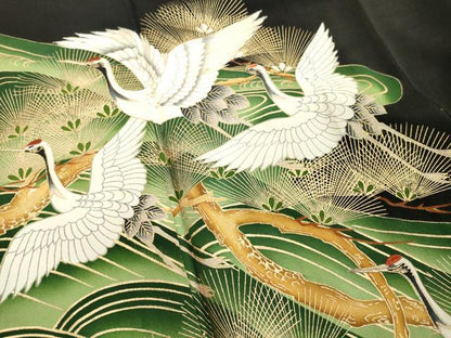 平和屋着物■豪華黒留袖 刺繍 飛鶴文 金彩 正絹 逸品 DABE7769cd