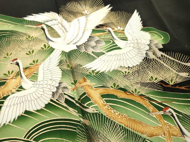 平和屋着物■豪華黒留袖 刺繍 飛鶴文 金彩 正絹 逸品 DABE7769cd