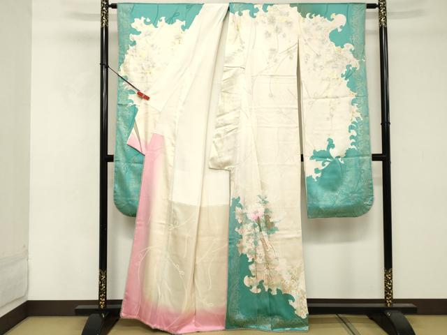 平和屋着物●豪華振袖　草花文　金彩　正絹　逸品　AABF1079cs 平和屋着物○豪華振袖 草花文 金彩 正絹 逸品 AABF1079cs