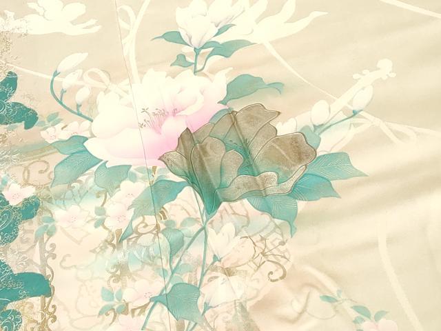平和屋着物●豪華振袖　ラインストーン　草花文　金銀彩　正絹　逸品　DABC2441ud 平和屋着物□豪華振袖 草花文 金銀彩 正絹 逸品 DABE7777cd