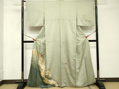 平和屋着物■訪問着 刺繍 地紙花文 暈し染め 金彩 正絹 逸品 DABE7785cd