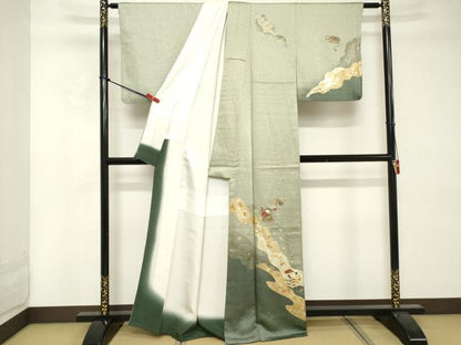 平和屋着物■訪問着 刺繍 地紙花文 暈し染め 金彩 正絹 逸品 DABE7785cd