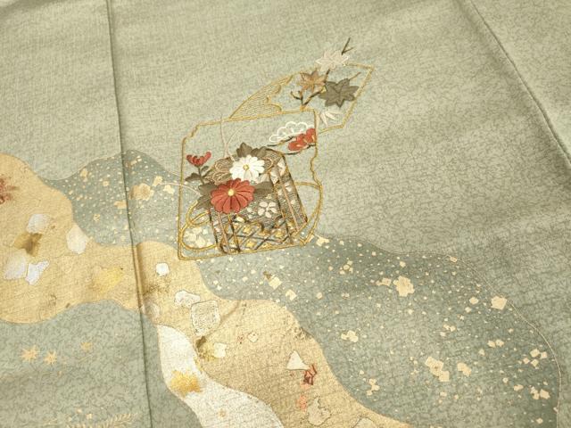 平和屋着物■訪問着 刺繍 地紙花文 暈し染め 金彩 正絹 逸品 DABE7785cd