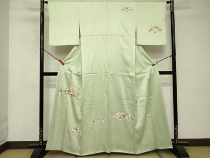平和屋着物■訪問着　駒刺繍　片輪車花文　金彩　正絹　逸品　DABE7787cd