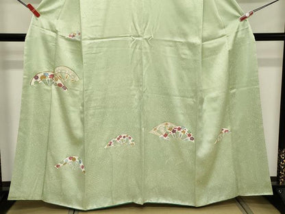 平和屋着物■訪問着　駒刺繍　片輪車花文　金彩　正絹　逸品　DABE7787cd