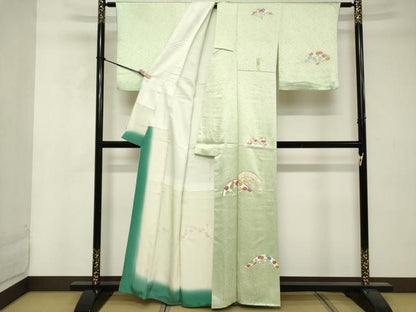平和屋着物■訪問着　駒刺繍　片輪車花文　金彩　正絹　逸品　DABE7787cd