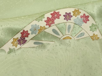 平和屋着物■訪問着　駒刺繍　片輪車花文　金彩　正絹　逸品　DABE7787cd