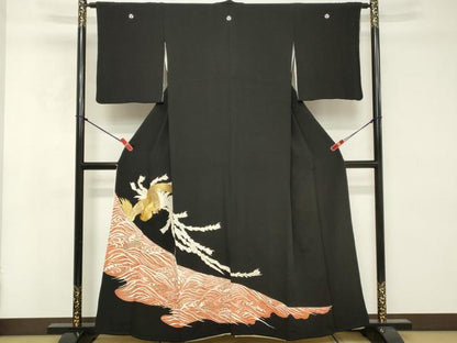 平和屋着物■豪華黒留袖　刺繍　立波鳳凰文　金彩　正絹　逸品　DABE7792cd