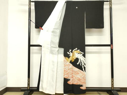 平和屋着物■豪華黒留袖　刺繍　立波鳳凰文　金彩　正絹　逸品　DABE7792cd